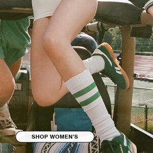 URBAN OUTFITTERS Varsity Stripe Knee High Socks in White Green Double Stripe